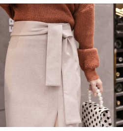 Tie Waist Wrap Skirt Women High Slit Pencil Midi Skirts Elegant Ladies Business Chic Outfit * $37.81 - Skirts