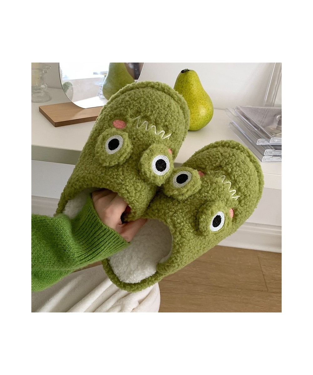 Women Faux Fur Slippers Cute Cartoon Frog Home Slipper Women Men Winter Warm Shoes Soft Plush Lovers Indoor House Floor Slide...