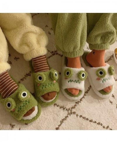 Women Faux Fur Slippers Cute Cartoon Frog Home Slipper Women Men Winter Warm Shoes Soft Plush Lovers Indoor House Floor Slide...