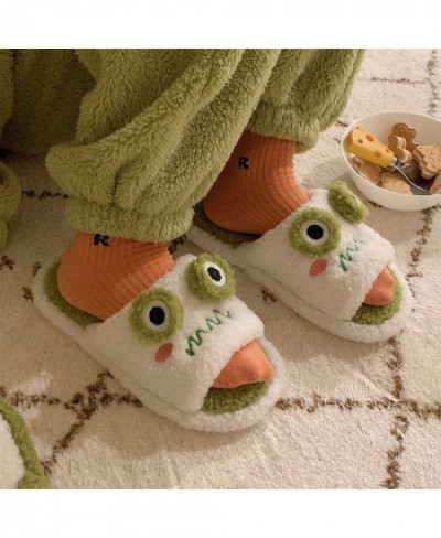 Women Faux Fur Slippers Cute Cartoon Frog Home Slipper Women Men Winter Warm Shoes Soft Plush Lovers Indoor House Floor Slide...