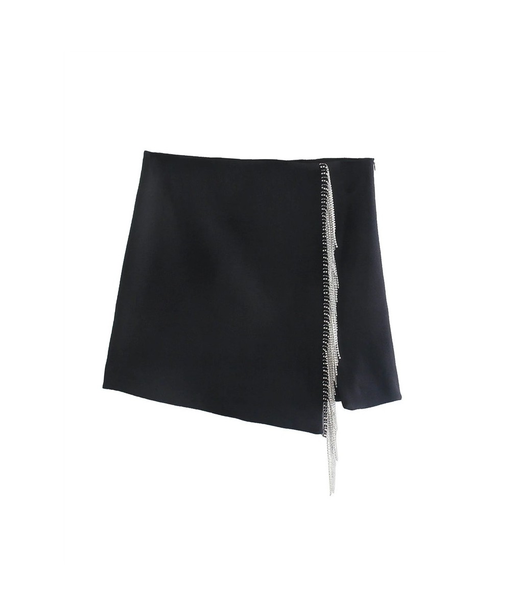 2022 Black Women's Skirt High Waist Mini Skirts For Women Summer Fashion Slit Skirt Woman Streetwear Tassel Short Skirts $33....