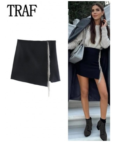 2022 Black Women's Skirt High Waist Mini Skirts For Women Summer Fashion Slit Skirt Woman Streetwear Tassel Short Skirts $33....