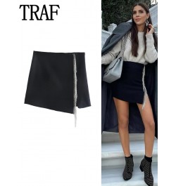 2022 Black Women's Skirt High Waist Mini Skirts For Women Summer Fashion Slit Skirt Woman Streetwear Tassel Short Skirts $33....