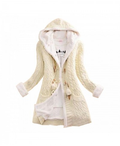 Women Thick Warm Long Sleeve Knit Weave Long Jacket Tops Lady Winter Hooded Fleece Liner Cardigan Solid Knitted Sweater Coat ...