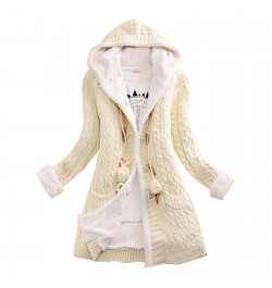 Women Thick Warm Long Sleeve Knit Weave Long Jacket Tops Lady Winter Hooded Fleece Liner Cardigan Solid Knitted Sweater Coat ...