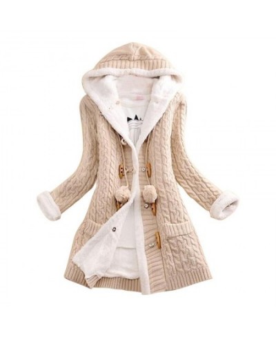 Women Thick Warm Long Sleeve Knit Weave Long Jacket Tops Lady Winter Hooded Fleece Liner Cardigan Solid Knitted Sweater Coat ...