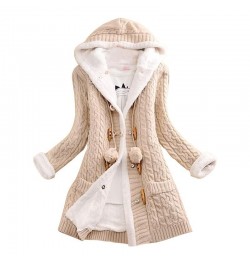 Women Thick Warm Long Sleeve Knit Weave Long Jacket Tops Lady Winter Hooded Fleece Liner Cardigan Solid Knitted Sweater Coat ...