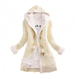 Women Thick Warm Long Sleeve Knit Weave Long Jacket Tops Lady Winter Hooded Fleece Liner Cardigan Solid Knitted Sweater Coat ...