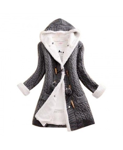 Women Thick Warm Long Sleeve Knit Weave Long Jacket Tops Lady Winter Hooded Fleece Liner Cardigan Solid Knitted Sweater Coat ...