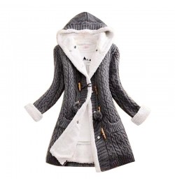 Women Thick Warm Long Sleeve Knit Weave Long Jacket Tops Lady Winter Hooded Fleece Liner Cardigan Solid Knitted Sweater Coat ...