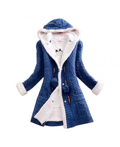 Women Thick Warm Long Sleeve Knit Weave Long Jacket Tops Lady Winter Hooded Fleece Liner Cardigan Solid Knitted Sweater Coat ...