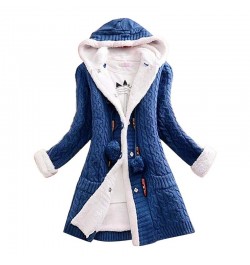 Women Thick Warm Long Sleeve Knit Weave Long Jacket Tops Lady Winter Hooded Fleece Liner Cardigan Solid Knitted Sweater Coat ...