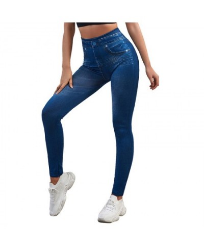 High Waist Leggings Faux Denim Jeans Sexy Elastic Jeggings Soft Casual Thin Pencil Pants Stretch Well Fitness Fake Pockets $2...