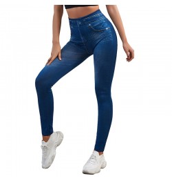 High Waist Leggings Faux Denim Jeans Sexy Elastic Jeggings Soft Casual Thin Pencil Pants Stretch Well Fitness Fake Pockets $2...