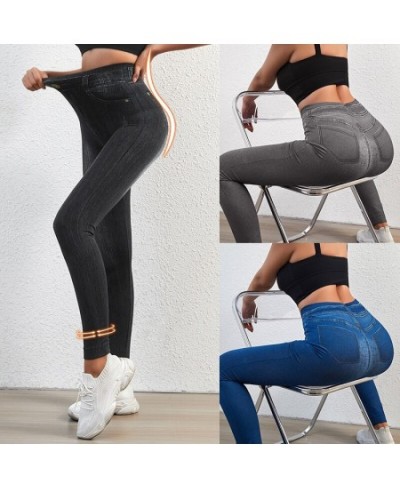 High Waist Leggings Faux Denim Jeans Sexy Elastic Jeggings Soft Casual Thin Pencil Pants Stretch Well Fitness Fake Pockets $2...