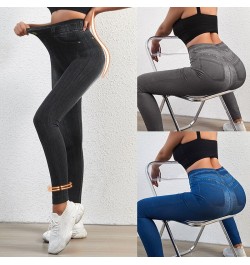 High Waist Leggings Faux Denim Jeans Sexy Elastic Jeggings Soft Casual Thin Pencil Pants Stretch Well Fitness Fake Pockets $2...