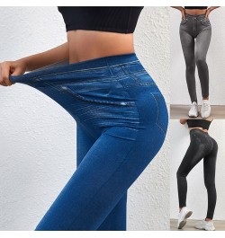 High Waist Leggings Faux Denim Jeans Sexy Elastic Jeggings Soft Casual Thin Pencil Pants Stretch Well Fitness Fake Pockets $2...