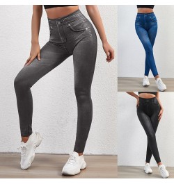 High Waist Leggings Faux Denim Jeans Sexy Elastic Jeggings Soft Casual Thin Pencil Pants Stretch Well Fitness Fake Pockets $2...