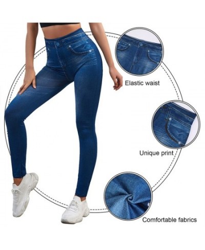 High Waist Leggings Faux Denim Jeans Sexy Elastic Jeggings Soft Casual Thin Pencil Pants Stretch Well Fitness Fake Pockets $2...