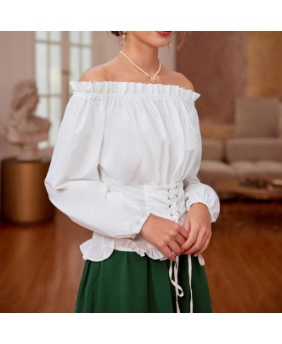 Victorian Blouse Women Retro Vintage Renaissance Peasant Shirt Gothic Off The Shoulder Corset Style Ruffle Tops A30 $40.07 - ...