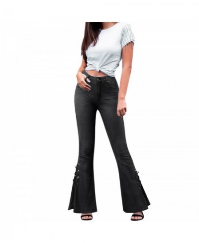 Autumn Elastic High Waist Denim Flare Pants For Women Retro Lace Up Slim-Fit Jeans Female Trousers Lady Bell-Bottoms Flare $4...