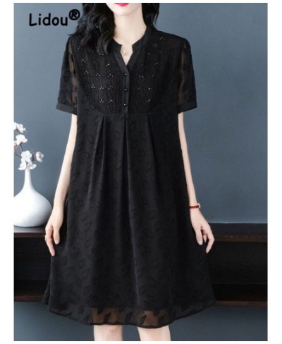 Elegant Fashion Black Temperament Hollow Midi Dress New Summer Dress Women 2022 Office Lady LGrace Vestidos Embroidered Flare...