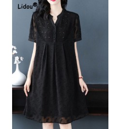 Elegant Fashion Black Temperament Hollow Midi Dress New Summer Dress Women 2022 Office Lady LGrace Vestidos Embroidered Flare...