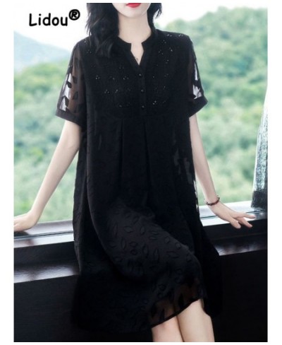 Elegant Fashion Black Temperament Hollow Midi Dress New Summer Dress Women 2022 Office Lady LGrace Vestidos Embroidered Flare...