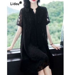 Elegant Fashion Black Temperament Hollow Midi Dress New Summer Dress Women 2022 Office Lady LGrace Vestidos Embroidered Flare...