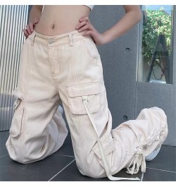 Baggy Cargo Women's Long Trousers Solid Color Low Waist Tie-Up Side Pockets Loose Pants Casual Simple Bottoms Streetwear Summ...