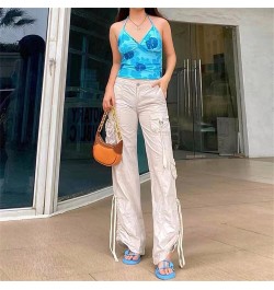 Baggy Cargo Women's Long Trousers Solid Color Low Waist Tie-Up Side Pockets Loose Pants Casual Simple Bottoms Streetwear Summ...