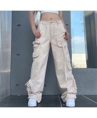 Baggy Cargo Women's Long Trousers Solid Color Low Waist Tie-Up Side Pockets Loose Pants Casual Simple Bottoms Streetwear Summ...