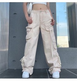 Baggy Cargo Women's Long Trousers Solid Color Low Waist Tie-Up Side Pockets Loose Pants Casual Simple Bottoms Streetwear Summ...