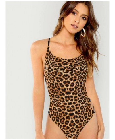 Leopard Print Strappy Thong Bodysuit $37.75 - Underwear