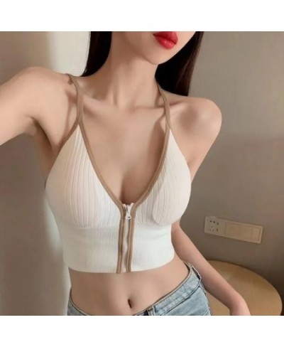 Zipper Crop Top Bra Women Tank Top Sleeveless Camisole Tube Top Lingerie Tank $18.20 - Underwear