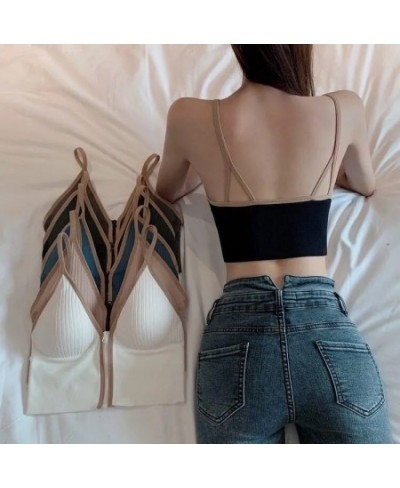 Zipper Crop Top Bra Women Tank Top Sleeveless Camisole Tube Top Lingerie Tank $18.20 - Underwear