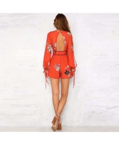 2023 summer holiday sexy v-neck women playsuits hollow out backless ladies rompers lace up female playsuits $50.47 - Rompers