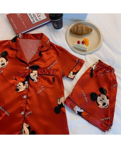 Mickey Women Pajamas Summer Mouse Short-sleeved Nightgowns Simulation Silk Sexy Spring Autumn Sleepwear Home Clothing Set $33...