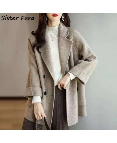 2022 Autumn Winter Elegant Cashmere Windbreaker Coat Women's Double Breasted Casual Trench Ladies Loose Trench Coat $77.22 - ...