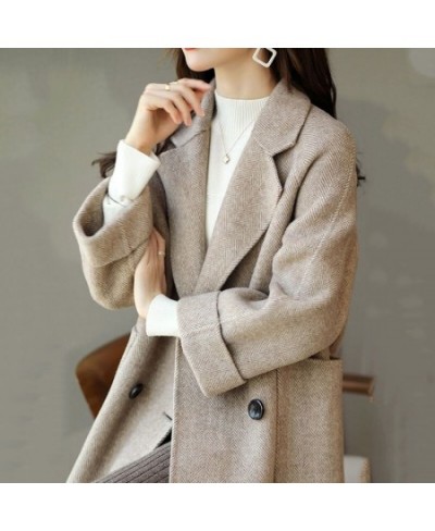 2022 Autumn Winter Elegant Cashmere Windbreaker Coat Women's Double Breasted Casual Trench Ladies Loose Trench Coat $77.22 - ...