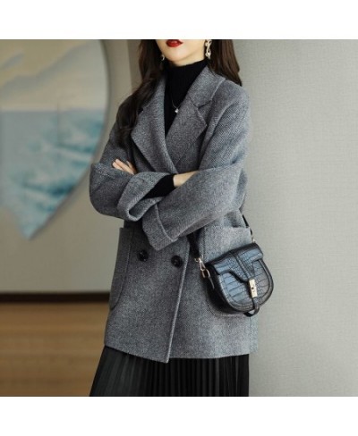 2022 Autumn Winter Elegant Cashmere Windbreaker Coat Women's Double Breasted Casual Trench Ladies Loose Trench Coat $77.22 - ...