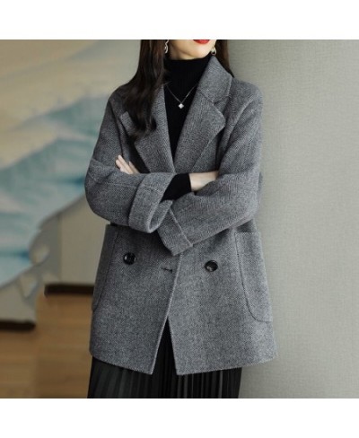 2022 Autumn Winter Elegant Cashmere Windbreaker Coat Women's Double Breasted Casual Trench Ladies Loose Trench Coat $77.22 - ...