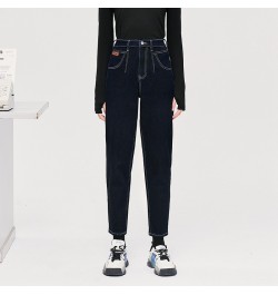 Women Fleece Jeans 2022 Winter Back Waist Elastic Straight Long Denim Pant Apricot Navy Warm Casual Streetwear Trousers $74.7...