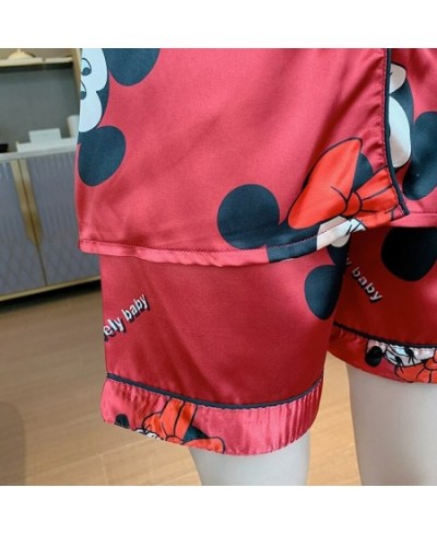 Mickey Women Pajamas Summer Mouse Short-sleeved Nightgowns Simulation Silk Sexy Spring Autumn Sleepwear Home Clothing Set $33...