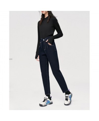 Women Fleece Jeans 2022 Winter Back Waist Elastic Straight Long Denim Pant Apricot Navy Warm Casual Streetwear Trousers $74.7...