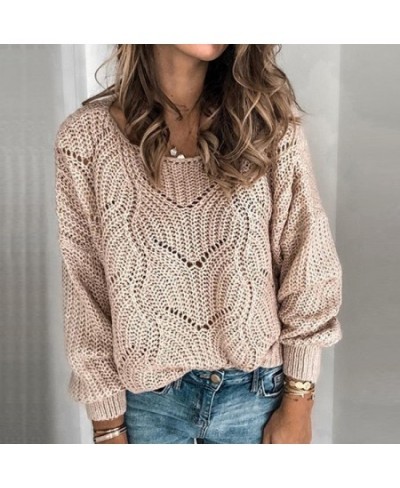 Women's round neck sweater with bottom layer 2023 new product hollowed out solid color pullover knit $33.60 - Tops & Tees