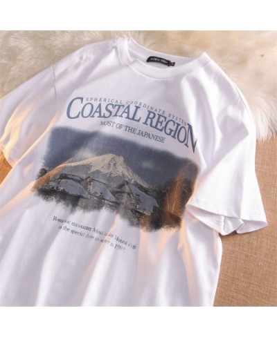 American summer snow mountain scenery t-shirts men and women ins new vintage senior feeling loose slim fashion half sleeve to...