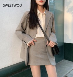 2023 Retro Solid Blazer Set Single-breasted Coat& Pencil Skirt 2 Pieces Skirt Suit Female Office Ladies Blazer Suit $104.89 -...