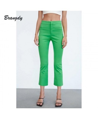 Women's Pants Flare Pants Orange Ankle-Length High Waist Trousers Female Spring Skinny Office Ladies Zip Fly Elastic Pant Trf...