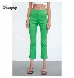 Women's Pants Flare Pants Orange Ankle-Length High Waist Trousers Female Spring Skinny Office Ladies Zip Fly Elastic Pant Trf...